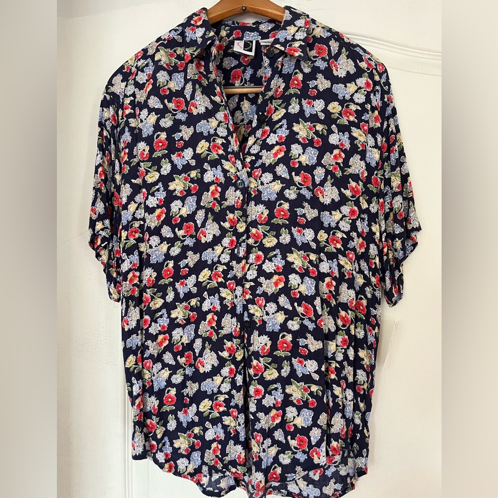 Jennifer Moore Navy Floral Blouse and Pants Set - Small